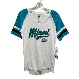 47 Brand Miami Dolphins Short Sleeve Tee White and Teal Women’s Size Small NWT